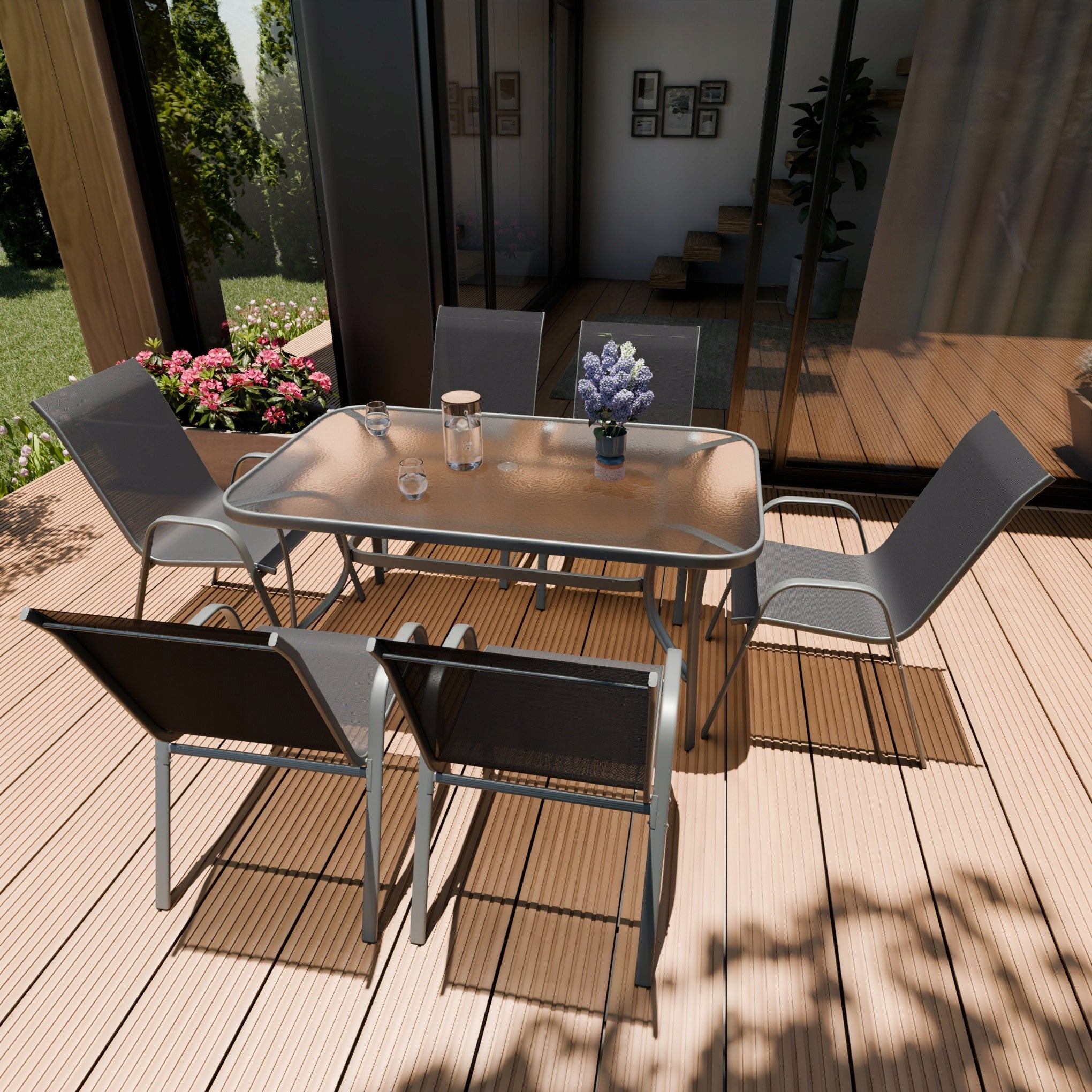 DINING ROOM GARDEN FURNITURE SET 1xTABLE 6xCHAIR KINDLY GREY ZENJOY Main material metal