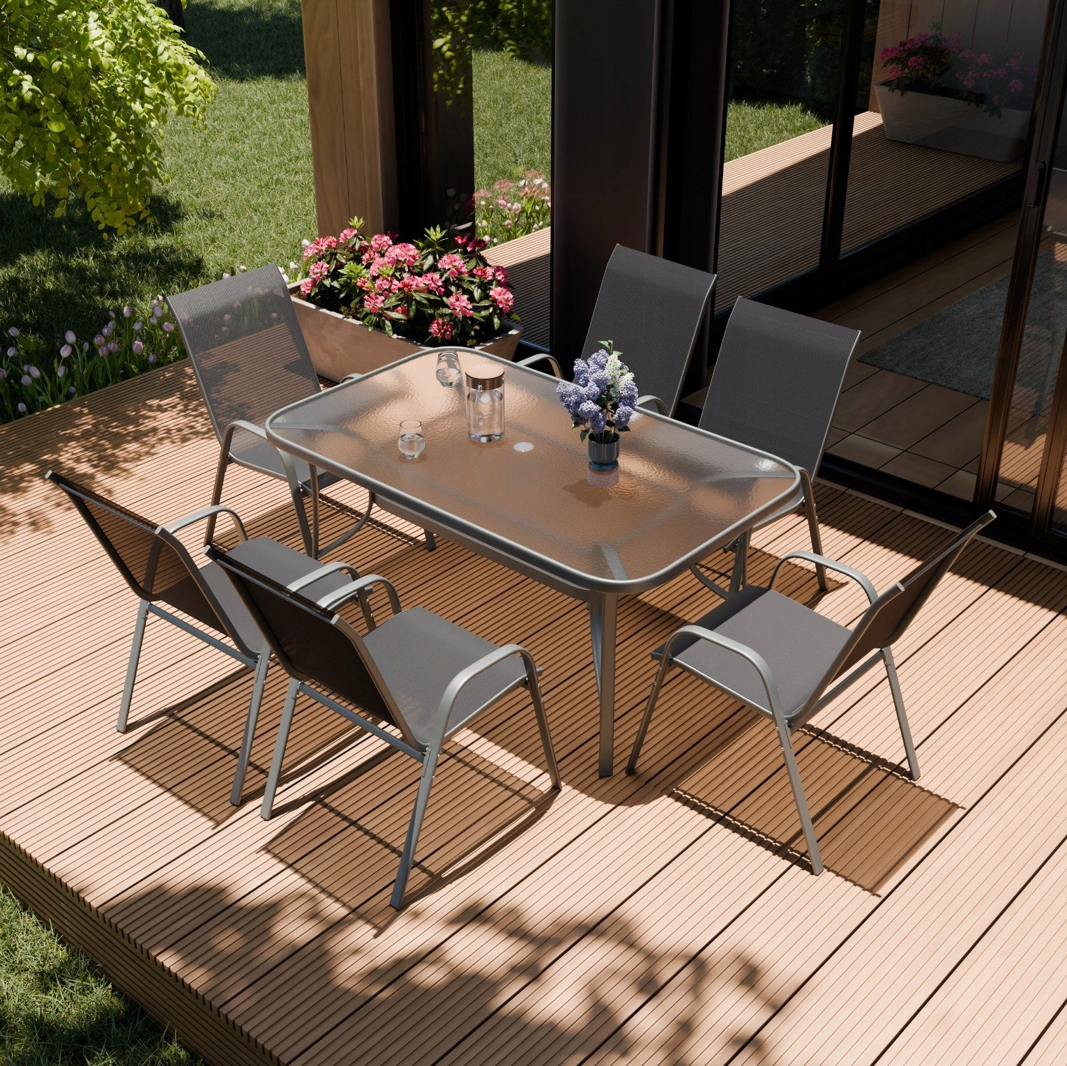 DINING ROOM GARDEN FURNITURE SET 1xTABLE 6xCHAIR KINDLY GREY ZENJOY Manufacturer ZENJOY