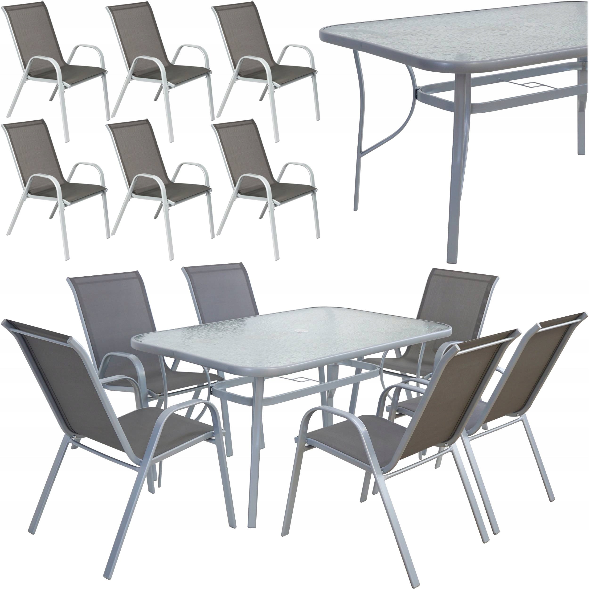 DINING ROOM GARDEN FURNITURE SET 1xTABLE 6xCHAIR KINDLY GREY ZENJOY
