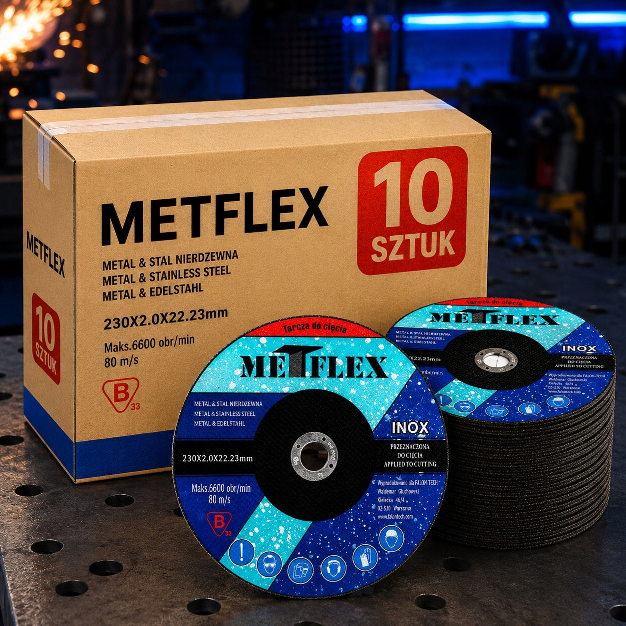 DISC METAL CUTTING DISCS 10 PCS 230x2 INOX STRONG - SET OF 10 Hole diameter 22,2mm