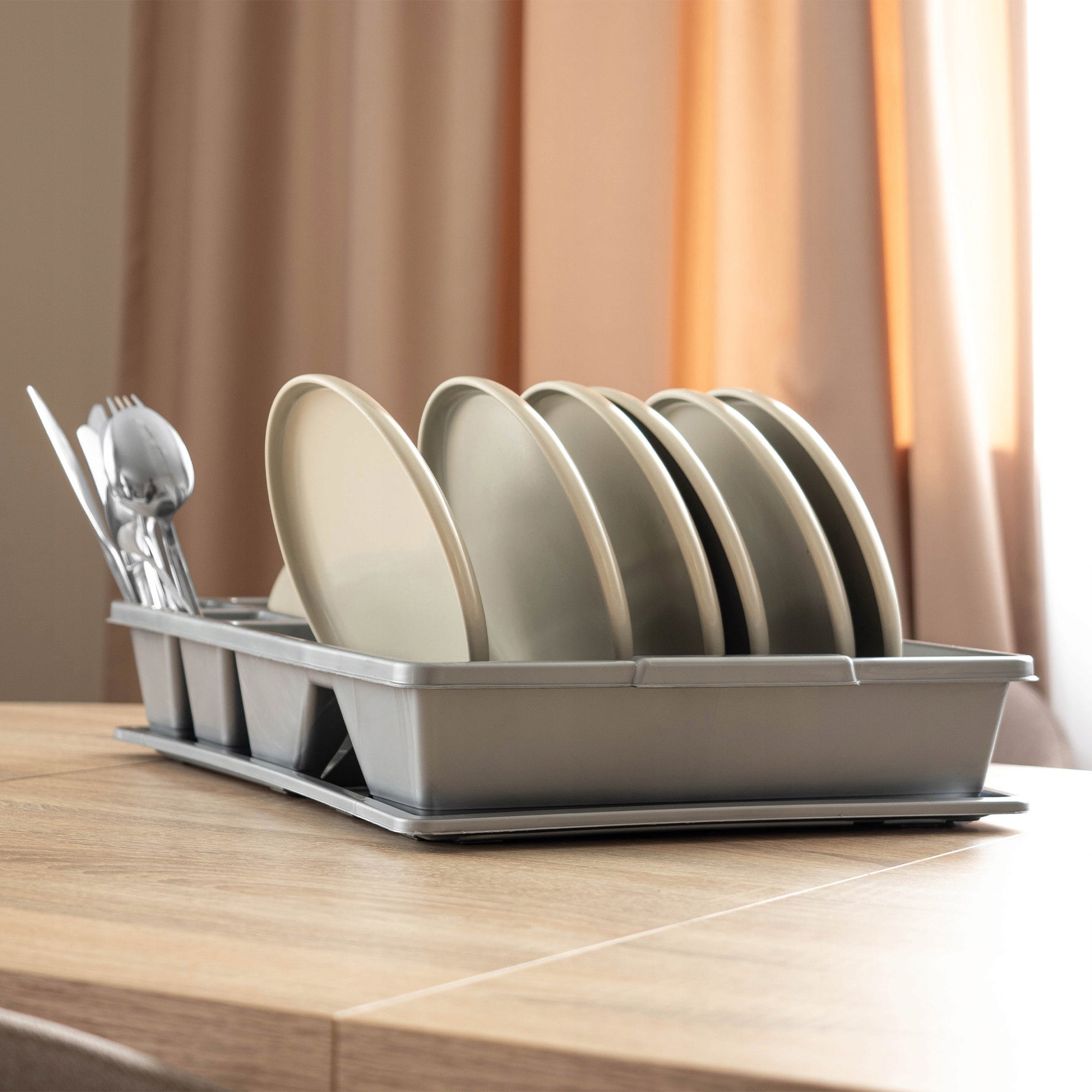 DISH DRYER CUTLERY DRAINER WITH TRAY STANDING SILVER 42 cm LARGE Brand Kadax