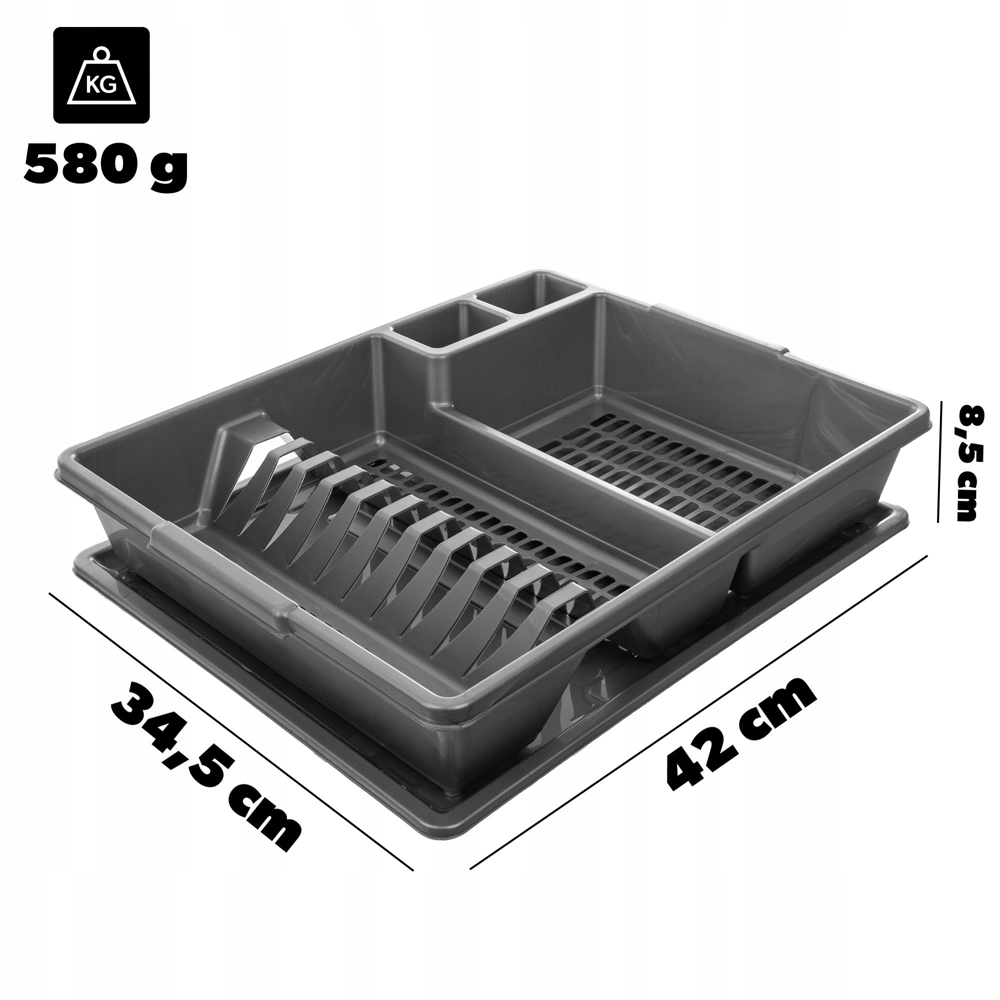 DISH DRYER CUTLERY DRAINER WITH TRAY STANDING SILVER 42 cm LARGE Color silver