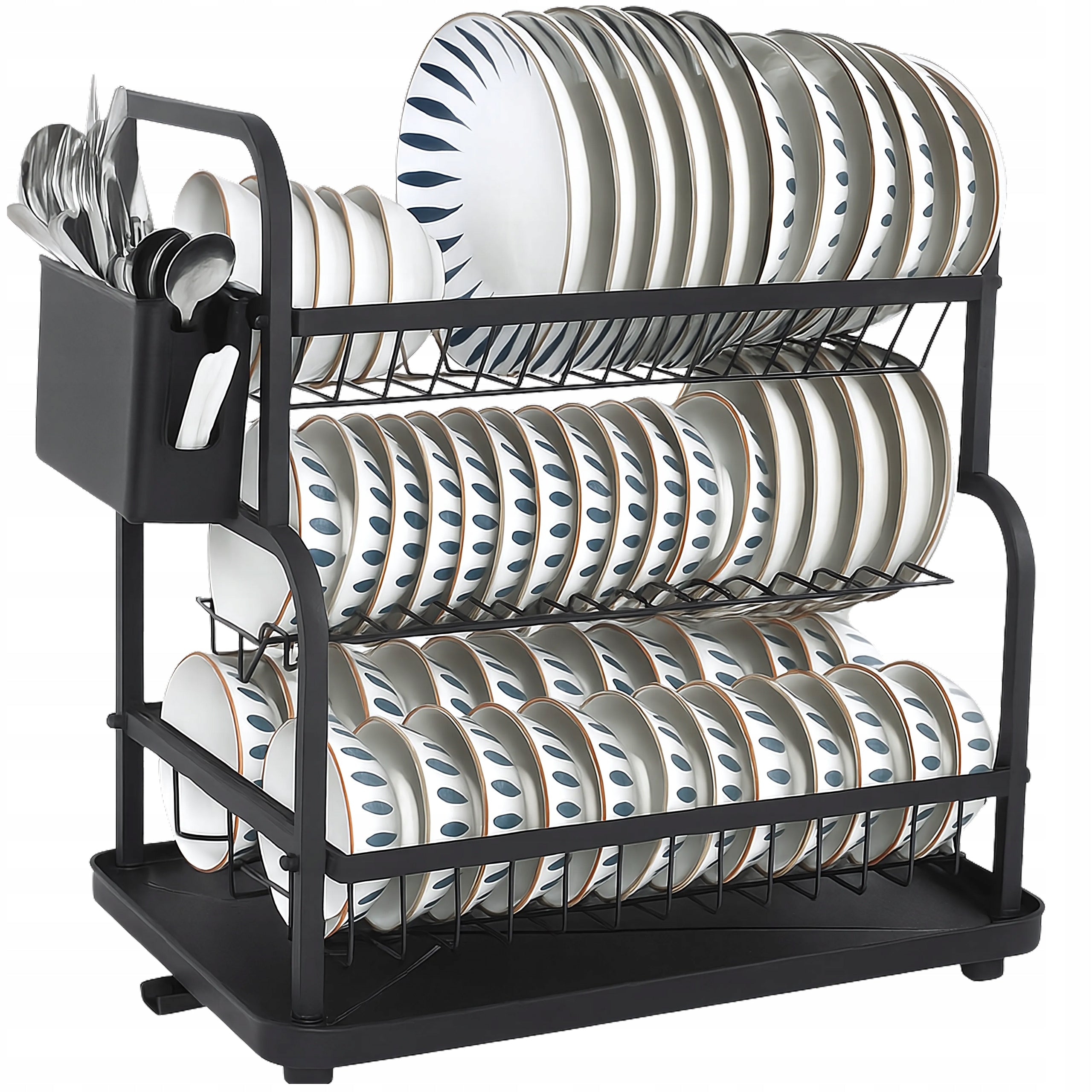 DISH DRYER CUTLERY PLATES CUPS TWO-TIER DRAINER WITH TRAY