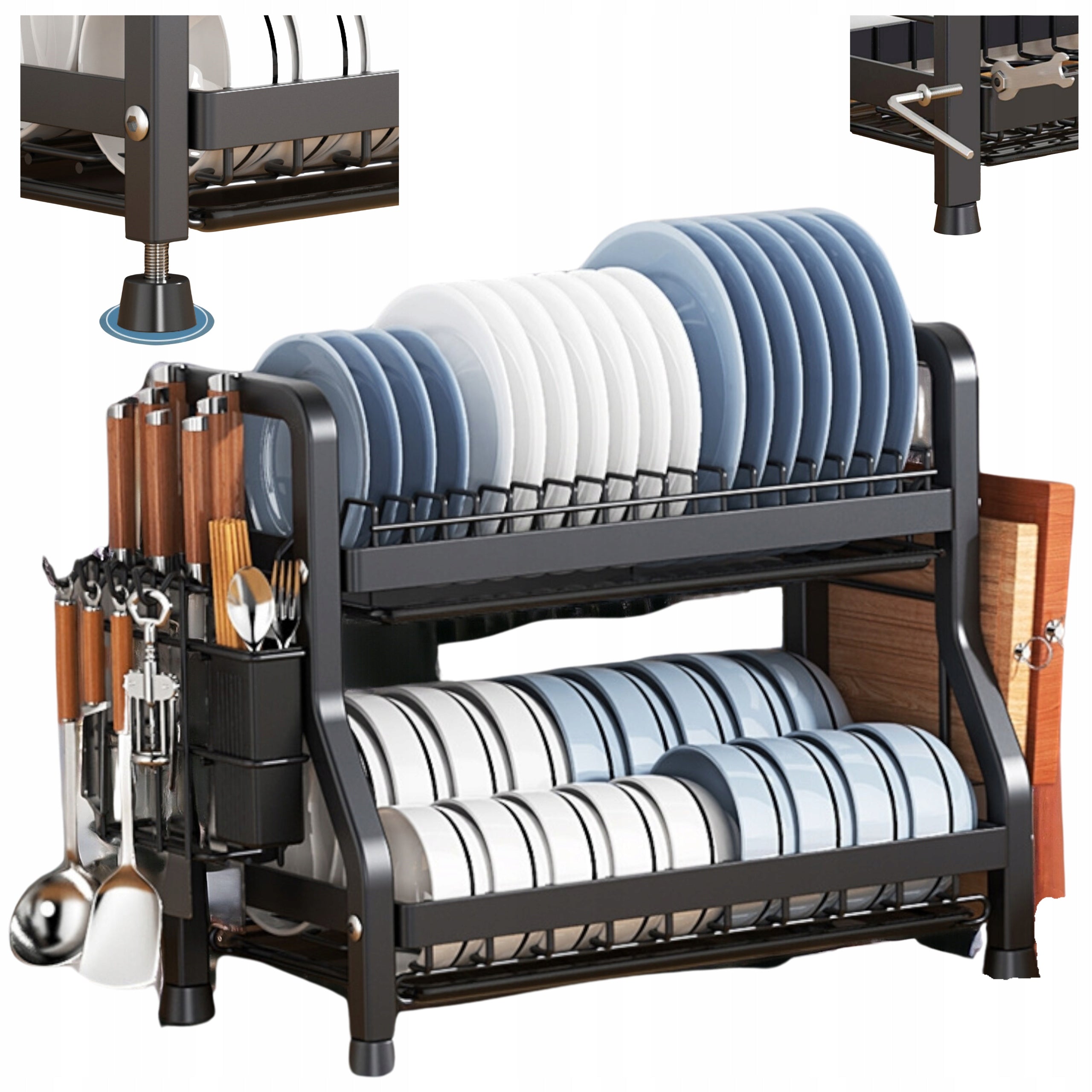 DISH DRYER PLATE DRAINER LARGE XXL TWO-TIER 53x26x41BLACK