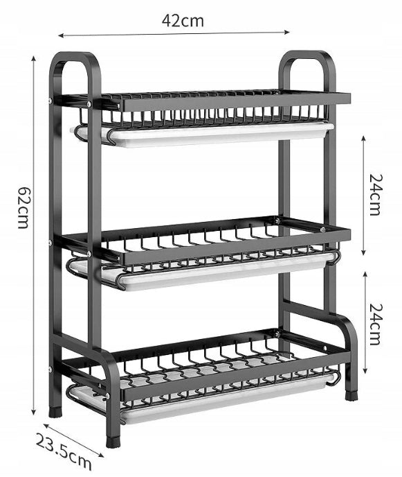 DISH DRYER THREE-LEVEL METAL DRAINER STAND BLACK 42x62 cm Manufacturer code OGA101