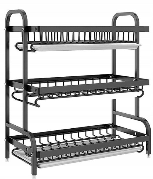 DISH DRYER THREE-LEVEL METAL DRAINER STAND BLACK 42x62 cm