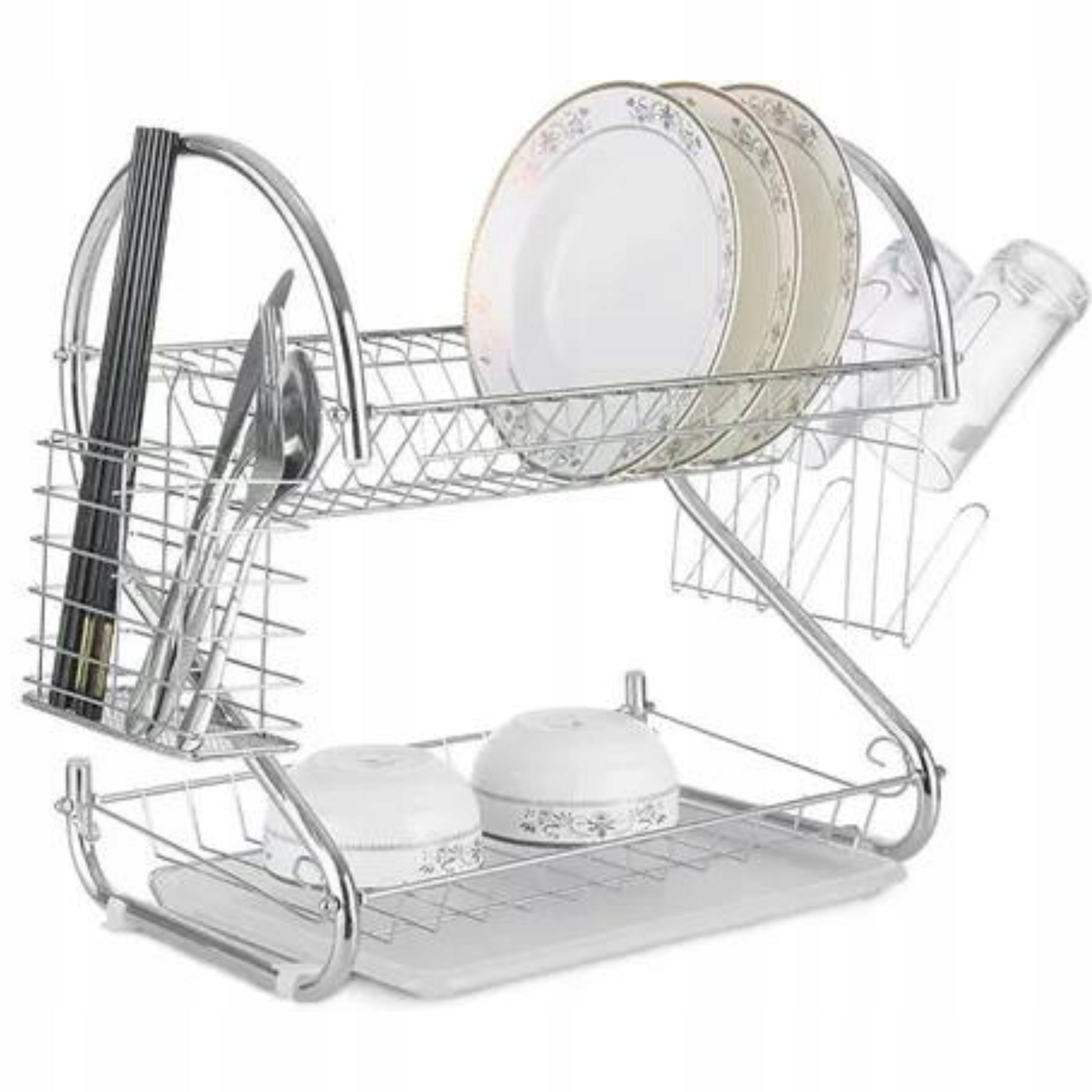 DISH DRYER TWO-LEVEL DISH DRAINER STANDING DRYER NRDZ. Color silver