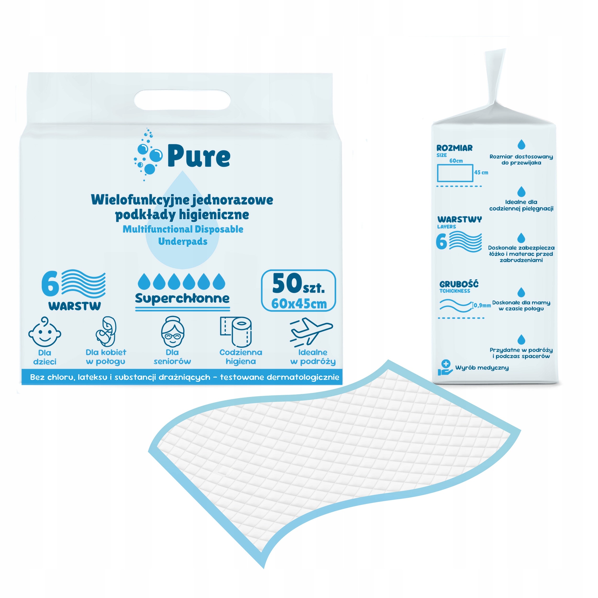 DISPOSABLE PRIMERS 45x60 MULTIFUNCTIONAL HYGIENIC PURE 50 PCS