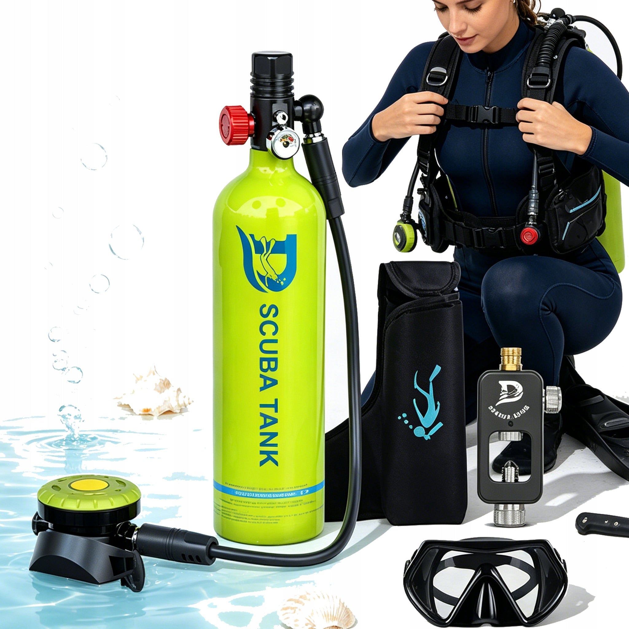 DIVING CYLINDER 1L HOSE 360° ROTATING UNDERWATER BREATHING COMFORT WITH PRESSURE GAUGE