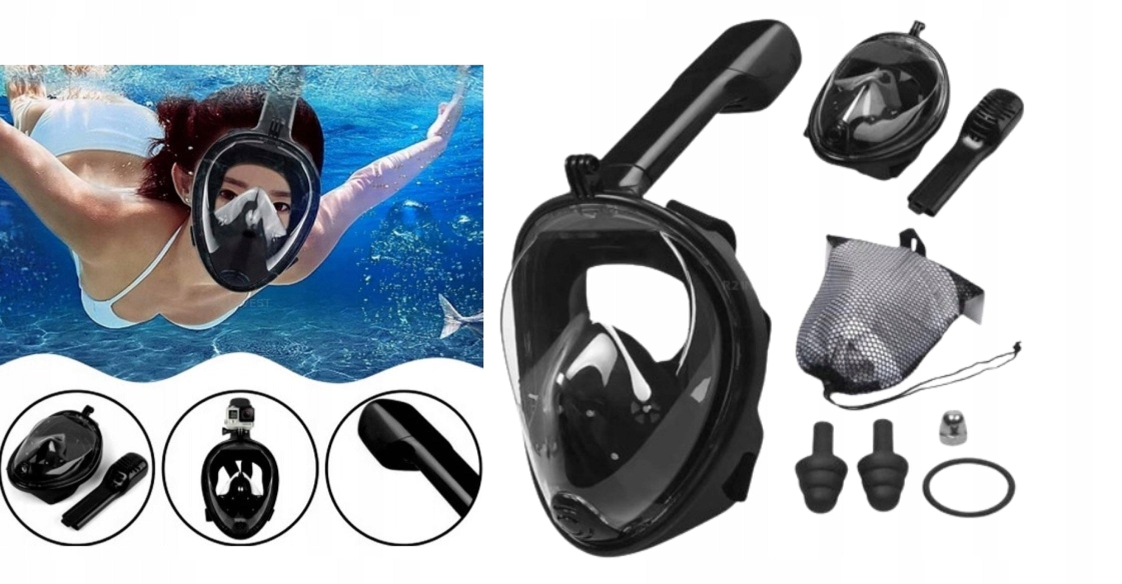 DIVING MASK FULL FACE SNOORKING SET L/XL (TUBE, GLASSES)