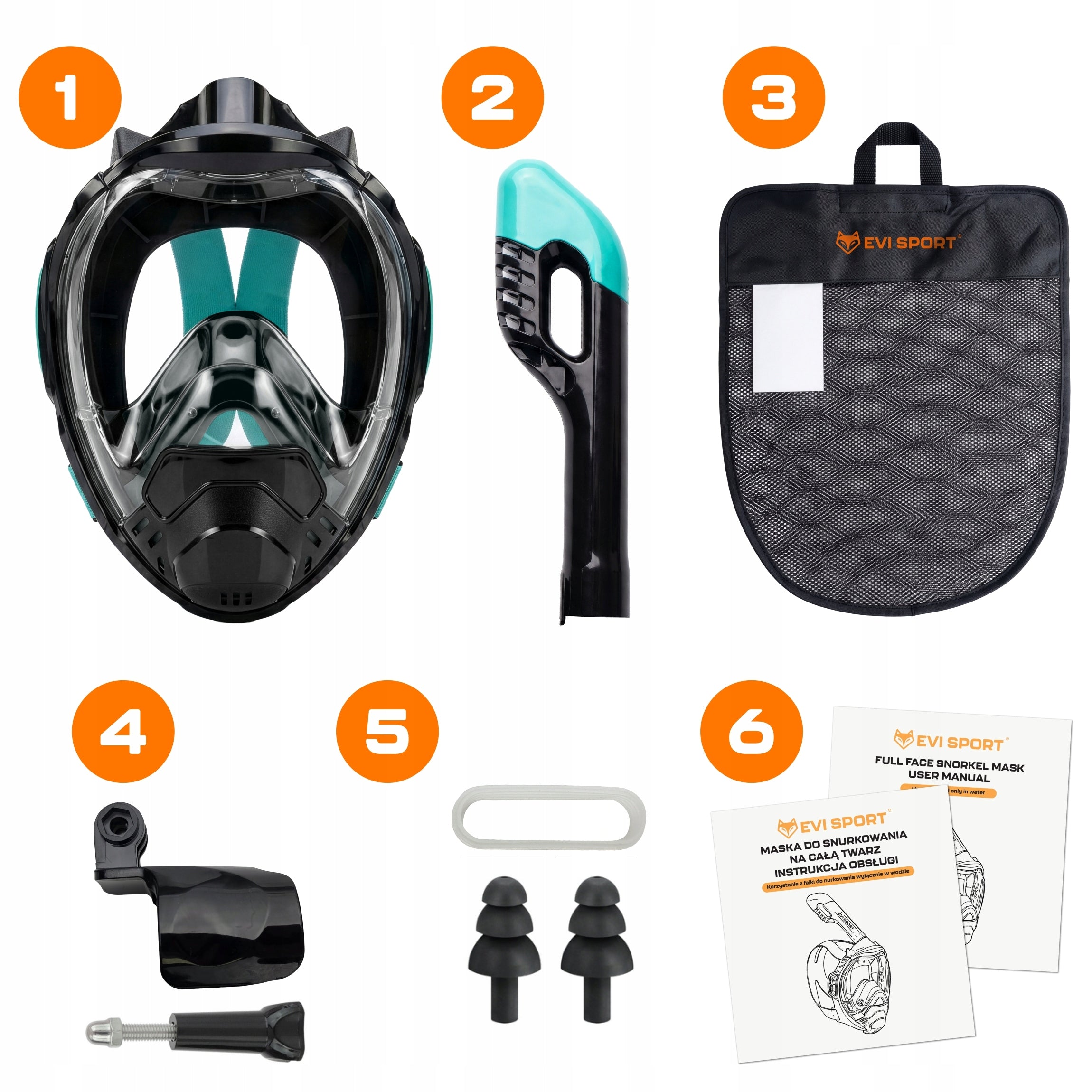 DIVING MASK SNORKELING FULL FACE PANORAMA TOP NO-FOG V5.2 S/M Brand EVI
