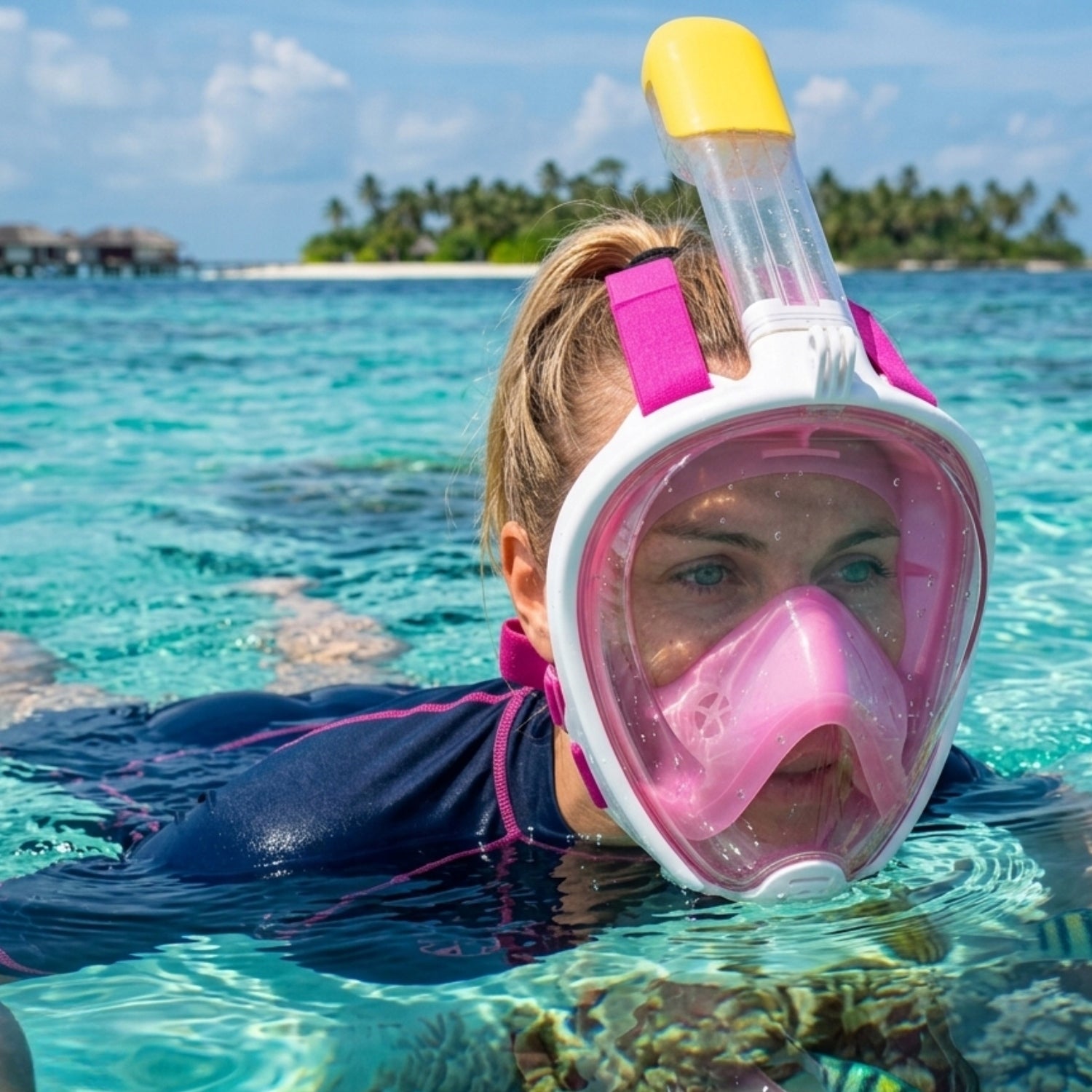 DIVING MASK SNORKELING WITH TUBE FULL FACE FOLDING S/M TIGHT Packaging status original