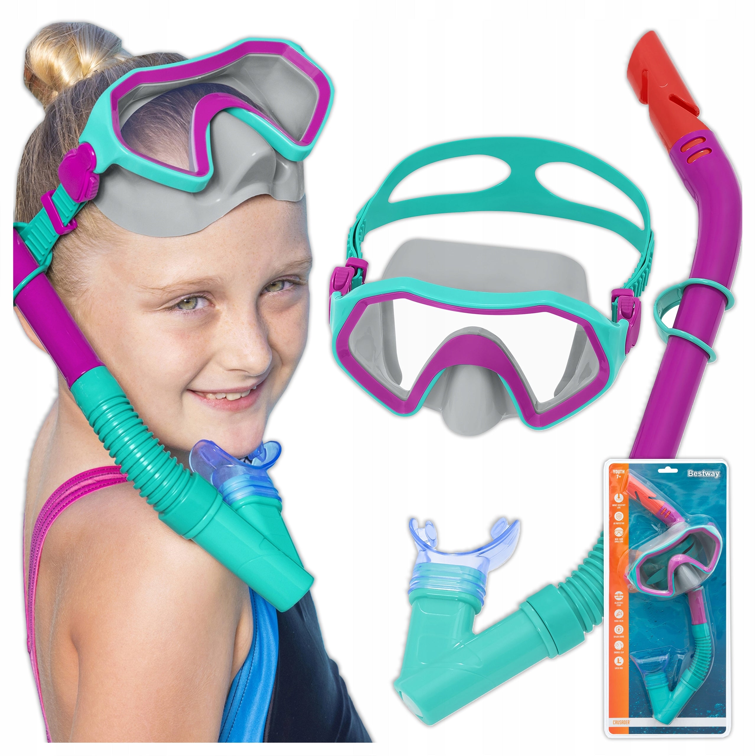 DIVING MASK TUBE SET BESTWAY 24025 SWIMMING GOGGLES UV 7+