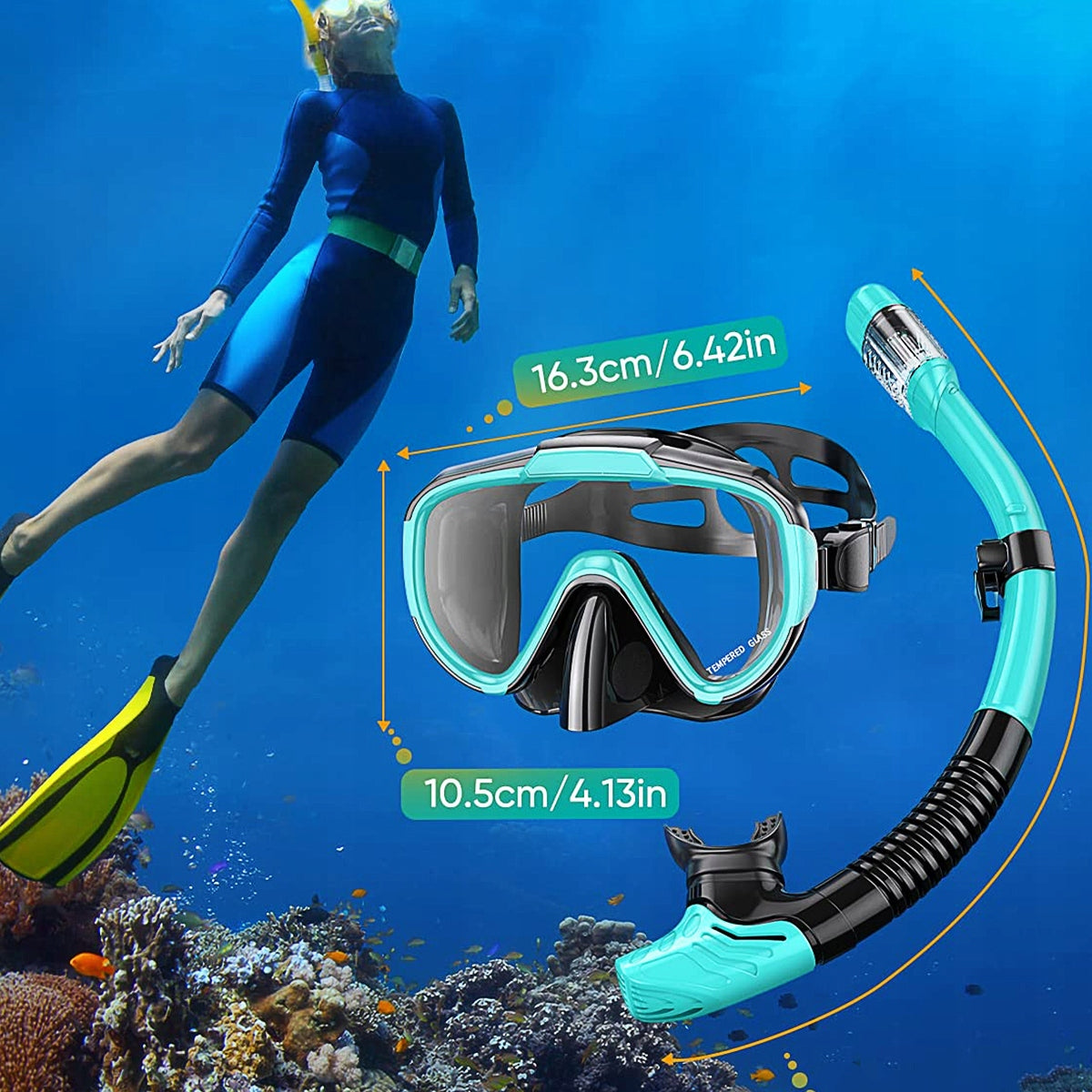 DIVING SET MASK AND SNORKEL GLASSES AND SNORKELING TUBE Manufacturer code 4059635536404