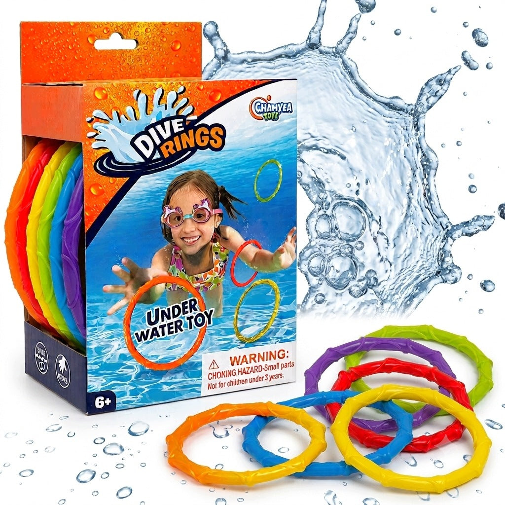 DIVING TOYS WHEELS WATER HOOPS POOL BATHTUB FOR FISHING 6PCS