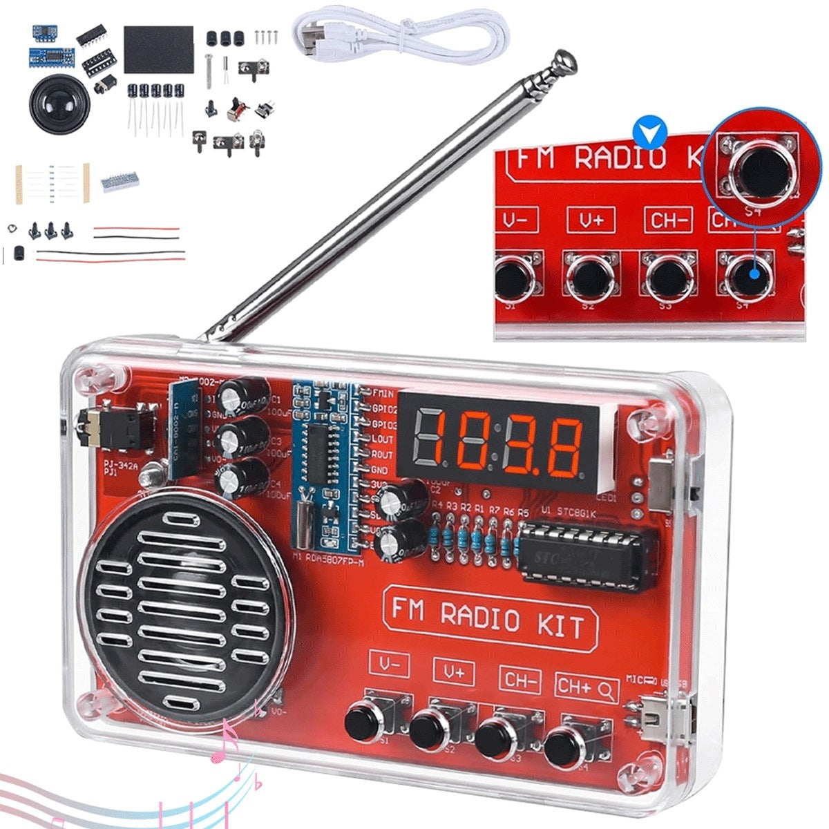 DIY Radio Soldering Kit with 3W Speaker and Transparent Housing