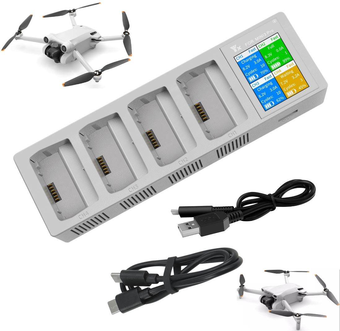 DJI Mini 3 / Mini 3 Pro / Mini 4 Pro / Mini 5 Pro 4-aku drone HUB charger