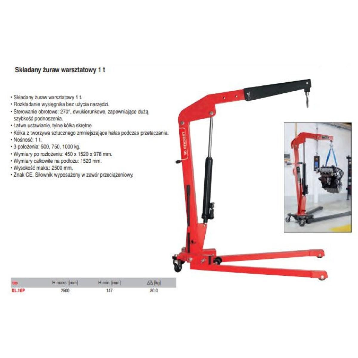 DL.1GP - Folding workshop crane, 1t , Facom Manufacturer code DL.1GP