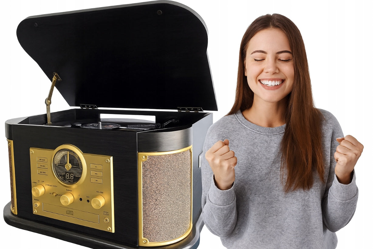 DLITIME Turntable with Speakers and Bluetooth, Retro Stereo System