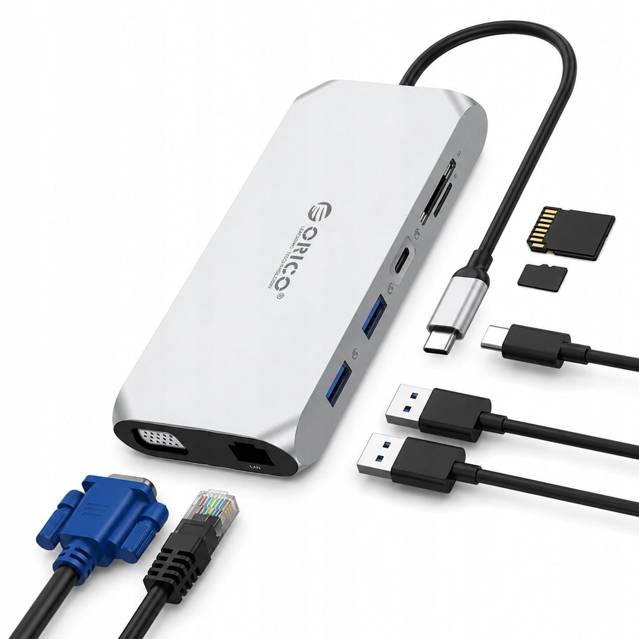 DOCKING STATION HUB ORICO USB-C 12IN1 HDMI 4K 60HZ VGA RJ45 PD 100W SD