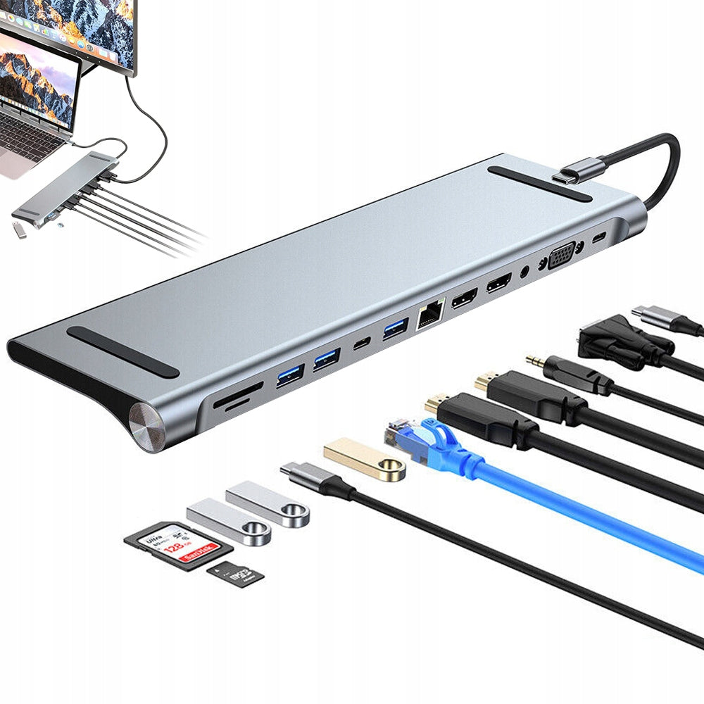 DOCKING STATION HUB USB-C 12IN1 HDMI 4K USB 3.0 VGA PD SD/TF Display Port Manufacturer code 6PC0064688