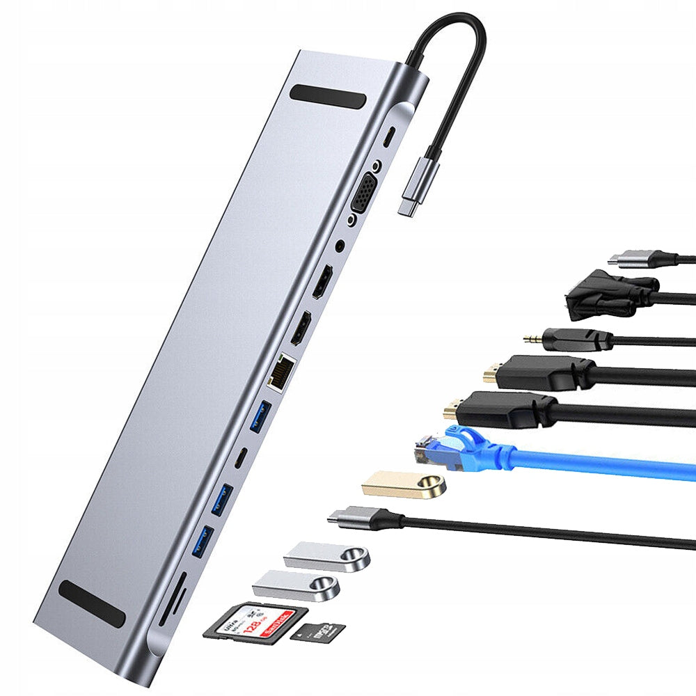 DOCKING STATION HUB USB-C 12IN1 HDMI 4K USB 3.0 VGA PD SD/TF Display Port
