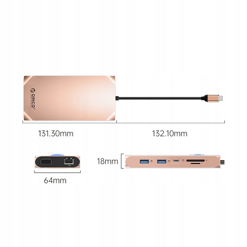 DOCKING STATION ORICO USB-C 12IN1 HDMI 4K VGA RJ45 PD 100W 3X USB-A SD AUDIO Manufacturer code 6941788803947