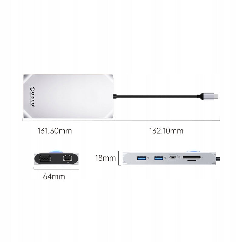 DOCKING STATION ORICO XCR USB-C 12IN1 HDMI 4K 30HZ VGA LAN PD 100W 3X USB SD Manufacturer code 6941788803923