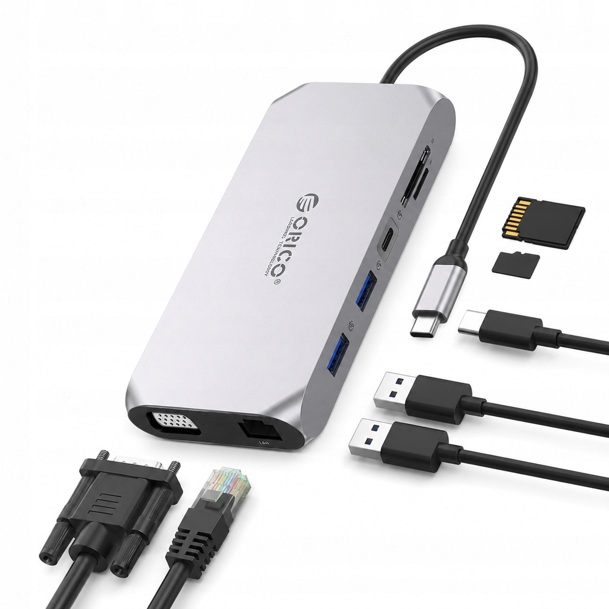 DOCKING STATION ORICO XCR USB-C 12IN1 HDMI 4K 30HZ VGA LAN PD 100W 3X USB SD