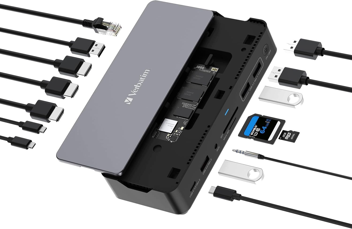 DOCKING STATION USB C 15IN1 SSD HDMI 8K DISPLAYPORT PD 10GBPS