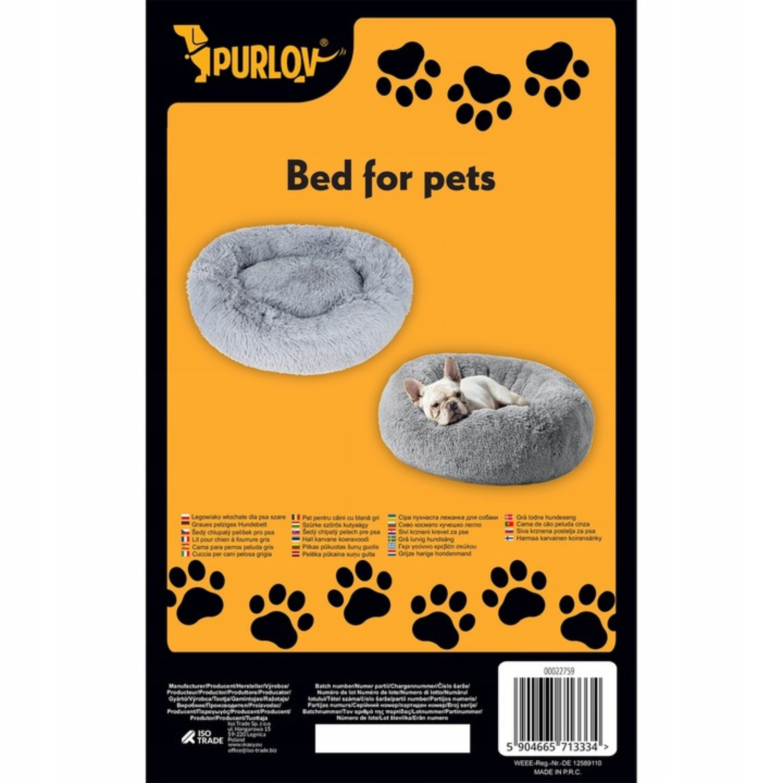 DOG AND CAT BED - WATERPROOF HAIRY - BED PILLOW 60x60cm Length 60 cm