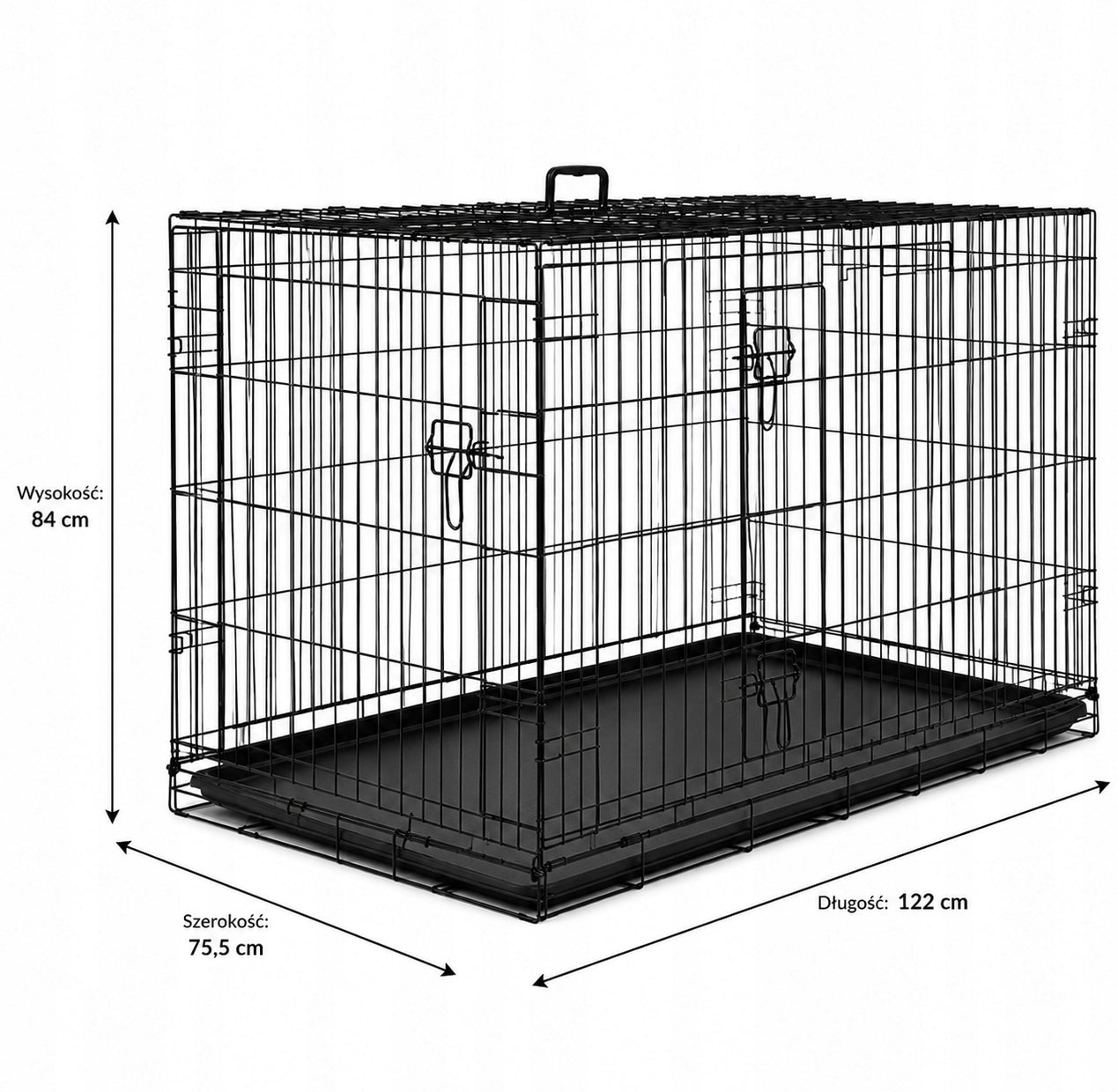 DOG AND CAT CAGE 122x75,5x84CM FOLDING PLAYPEN TRANSPORTER WITH 2 DOORS Kind cage