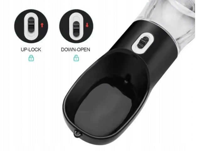 DOG BOTTLE DRINKER WATER BOTTLE TRAVEL BOWL FOR WATER FOOD WALK Color black