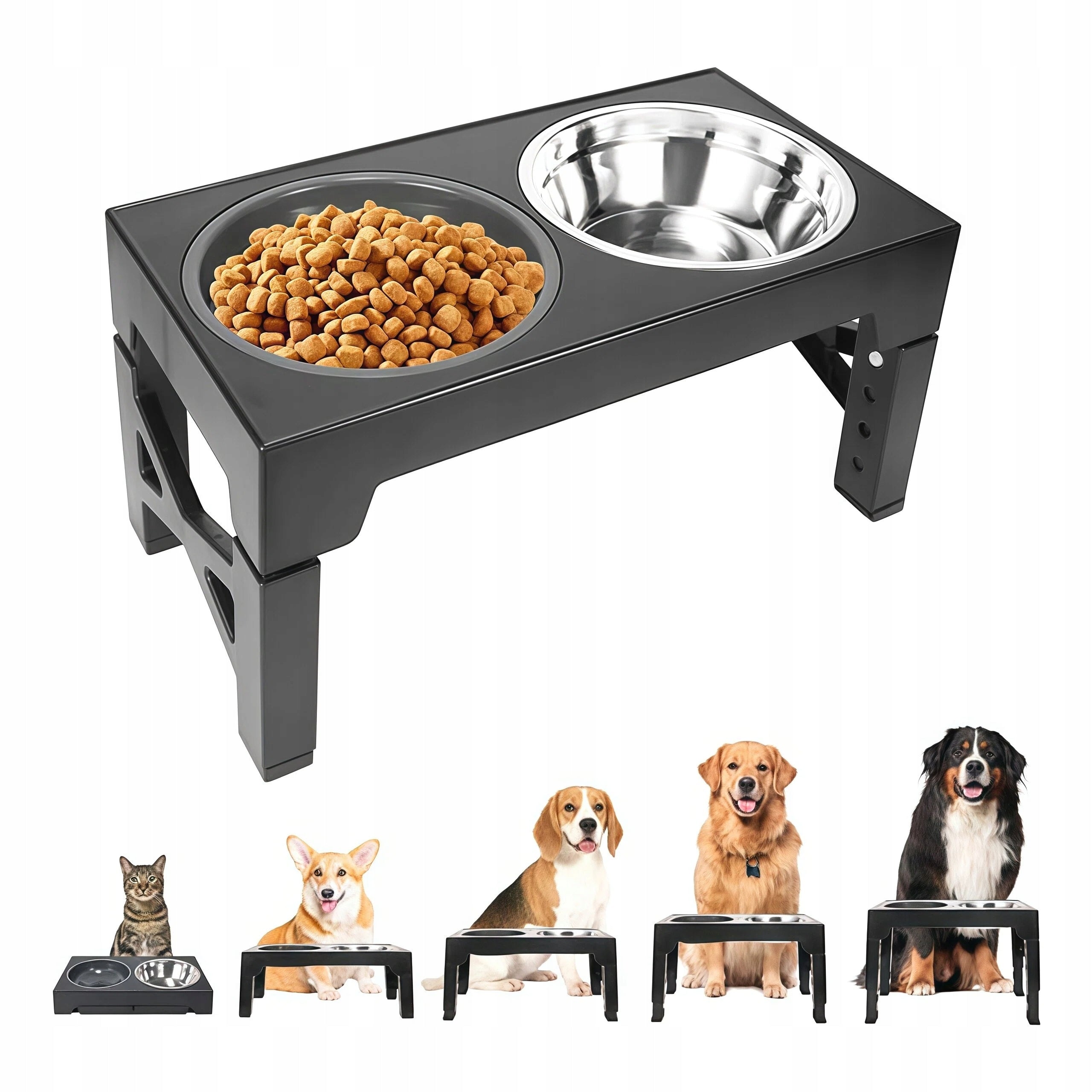 DOG BOWL 2IN1 ADJUSTABLE STAND 5HEIGHT GREY 1100ML FOR BIG DOGS Brand no brand