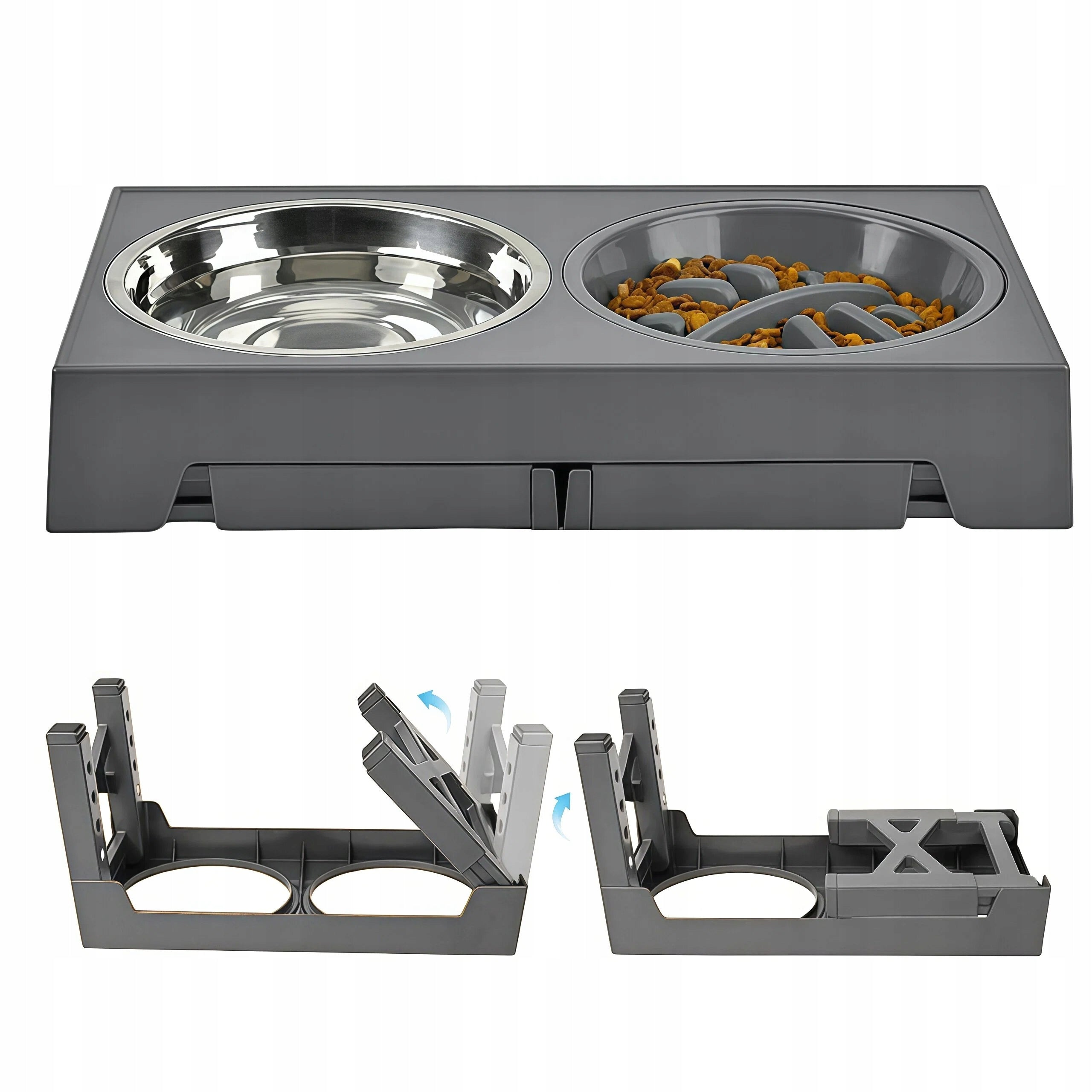 DOG BOWL 2IN1 ADJUSTABLE STAND 5HEIGHT GREY 1100ML FOR BIG DOGS Device type set of two bowls