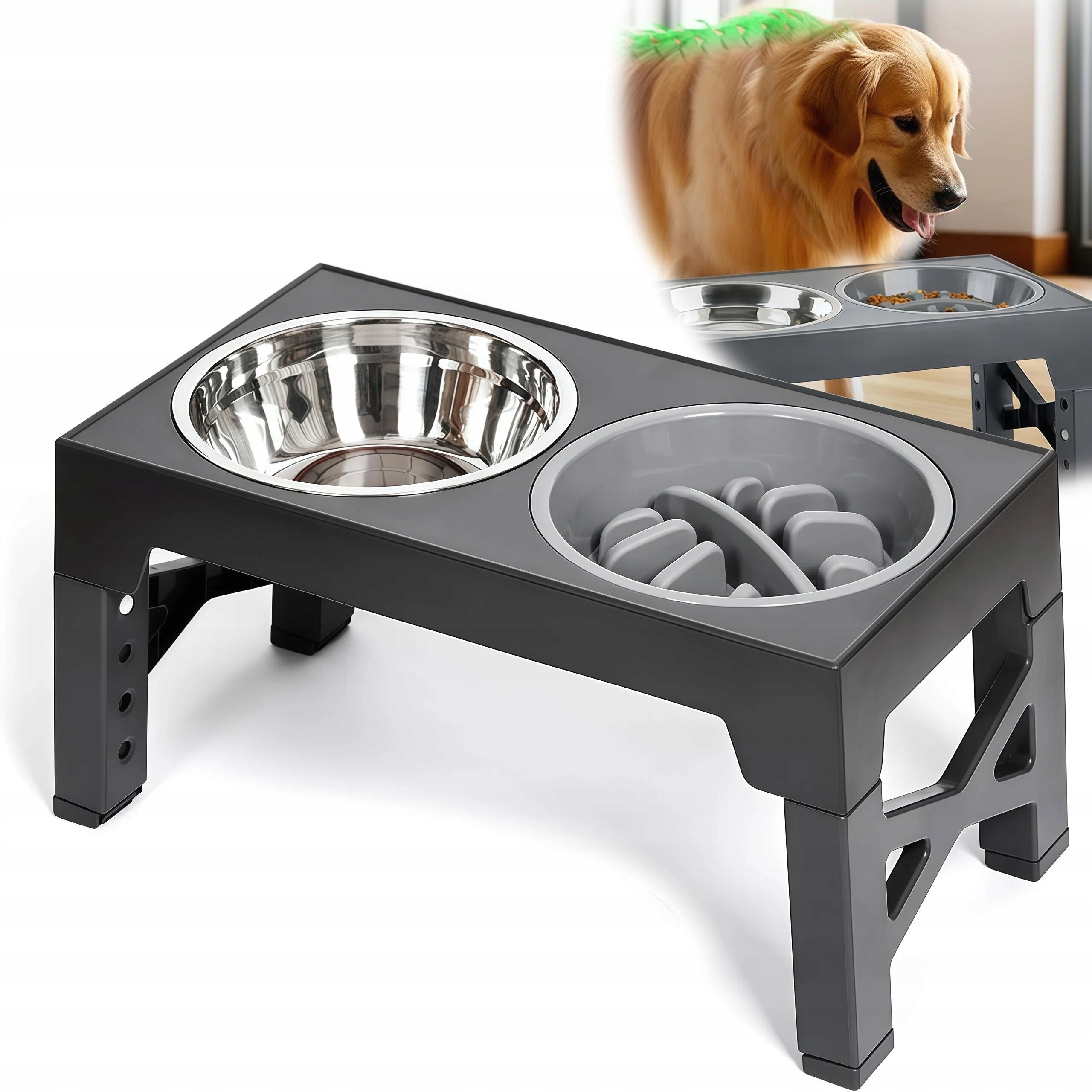 DOG BOWL 2IN1 ADJUSTABLE STAND 5HEIGHT GREY 1100ML FOR BIG DOGS Manufacturer code PT1071