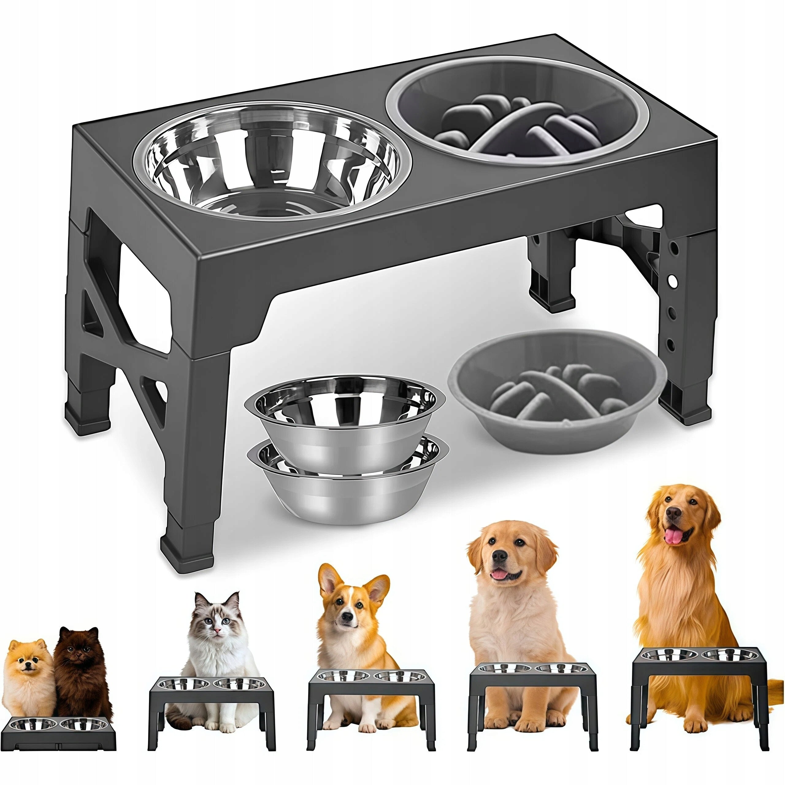 DOG BOWL 2IN1 ADJUSTABLE STAND 5HEIGHT GREY 1100ML FOR BIG DOGS Product weight with unit packaging 1.401 kg