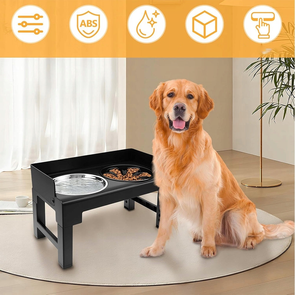 DOG BOWL DOUBLE NON-SPILL SLOWING ADJUSTABLE ON STAND 2IN1 Device type set of two bowls