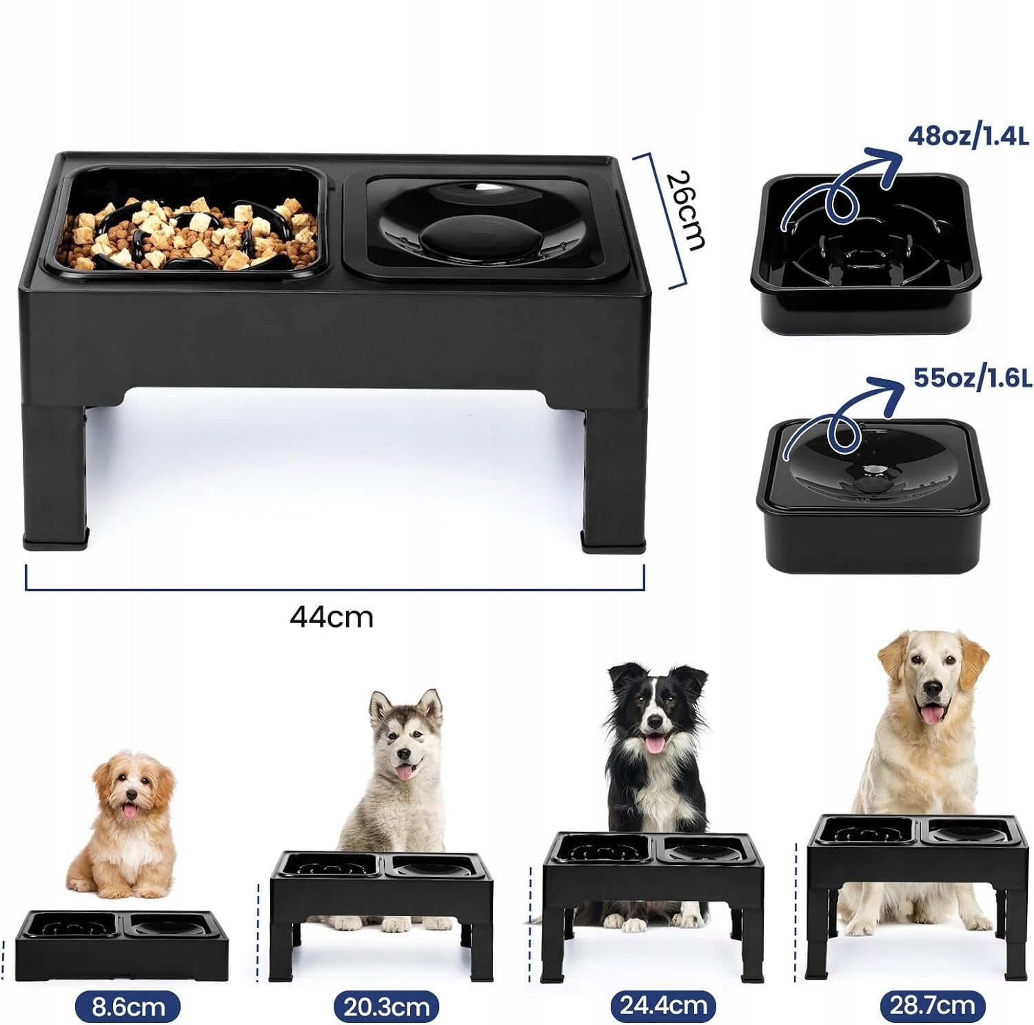 DOG BOWL DOUBLE SLOWING FOOD NON-SPILL ON STAND 2IN1 Capacity 1.6 l