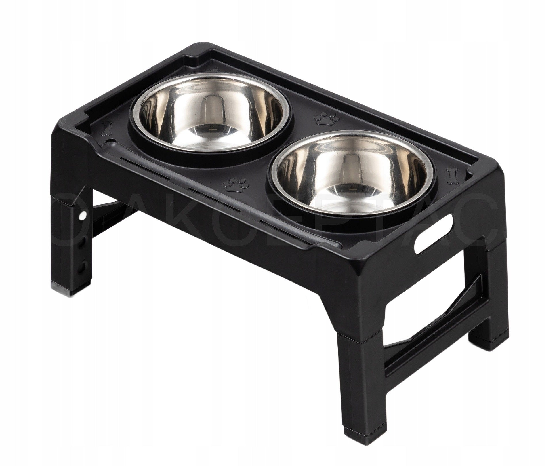 DOG BOWL Double On Stand Adjustable Slowing Metal Black Packaging status original