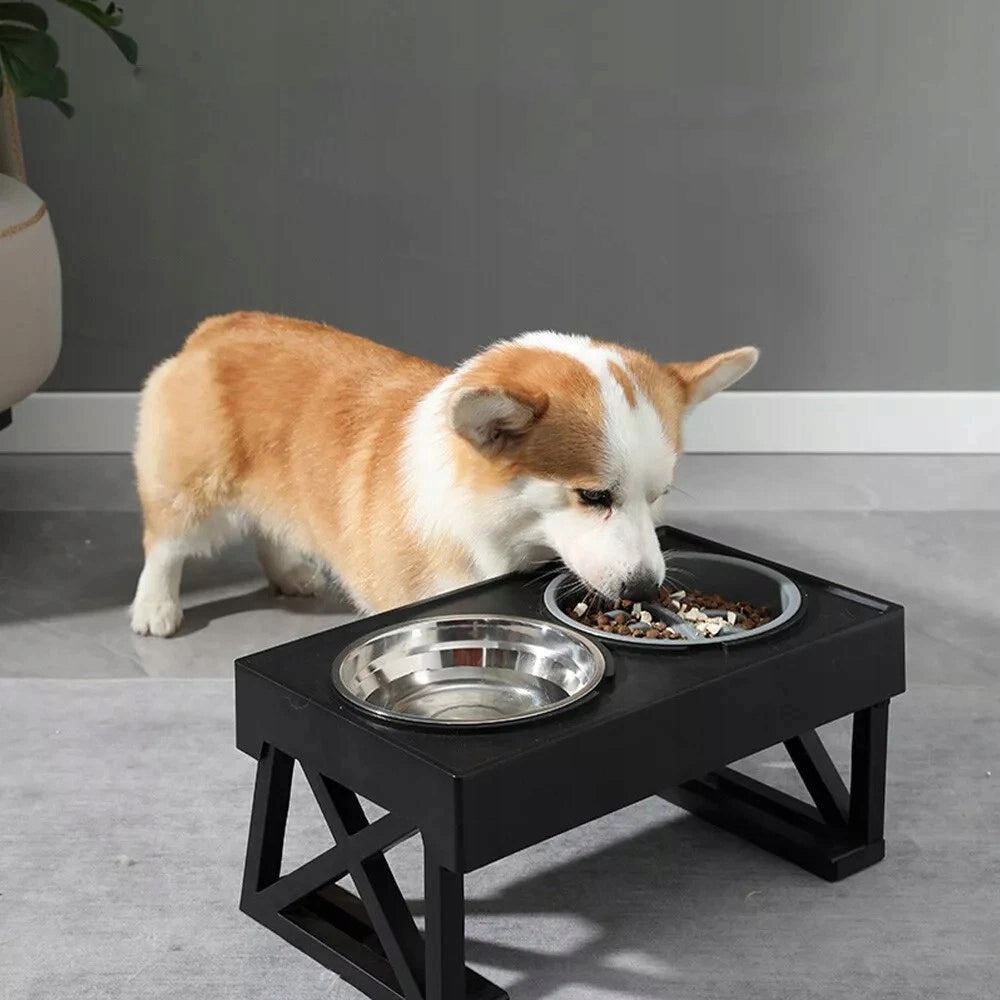 DOG BOWL LARGE DOUBLE HEIGHT ADJUSTABLE STAND 2x METAL BOWLS Capacity 1.2 l