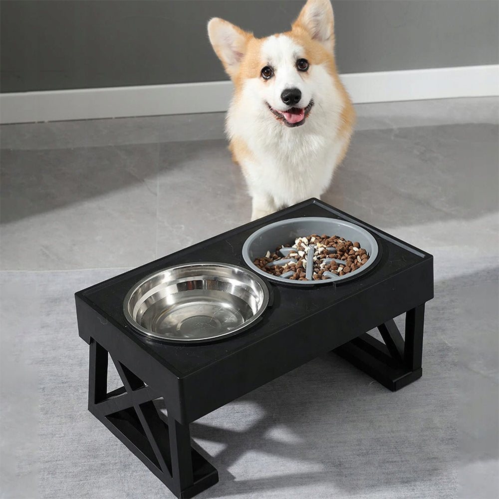 DOG BOWL LARGE DOUBLE HEIGHT ADJUSTABLE STAND 2x METAL BOWLS Material metal