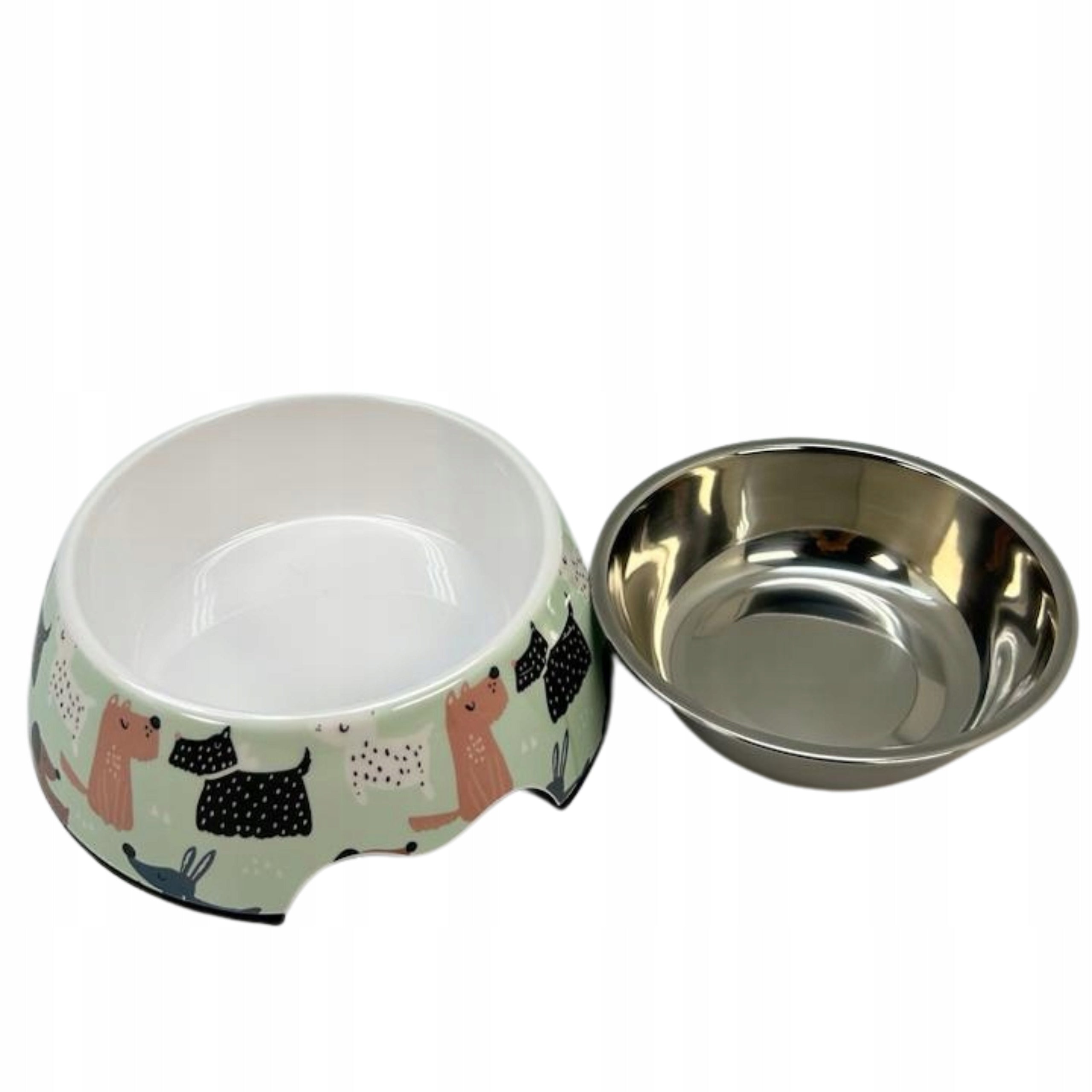 DOG BOWL LARGE PULL-OUT STAINLESS CARTRIDGE NON-SLIP GREEN
