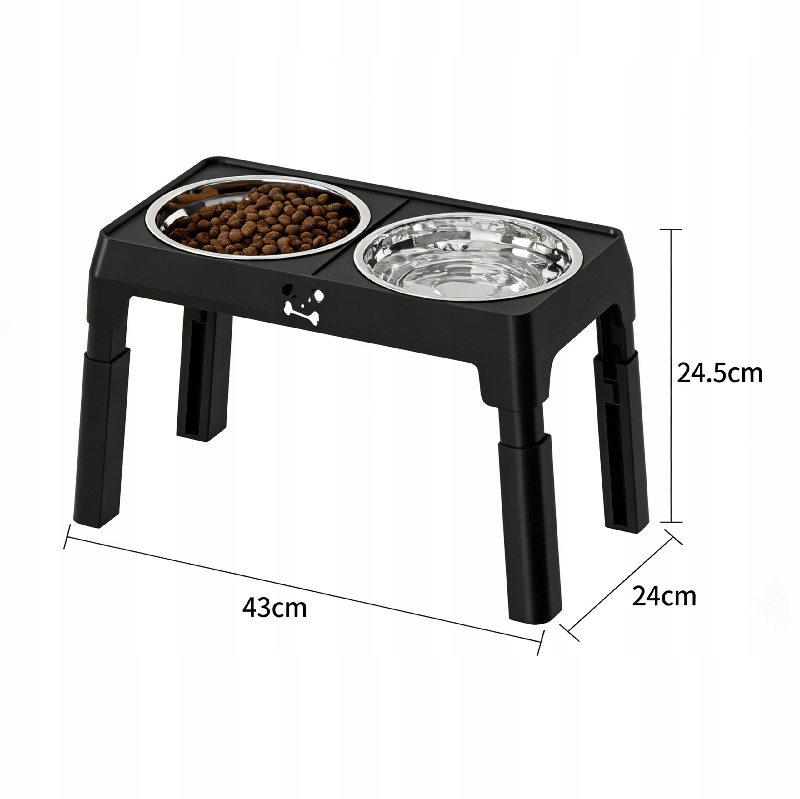 DOG BOWL ON STAND DOUBLE ADJUSTABLE FOR LARGE DOG 2X1L METAL Capacity 2 l