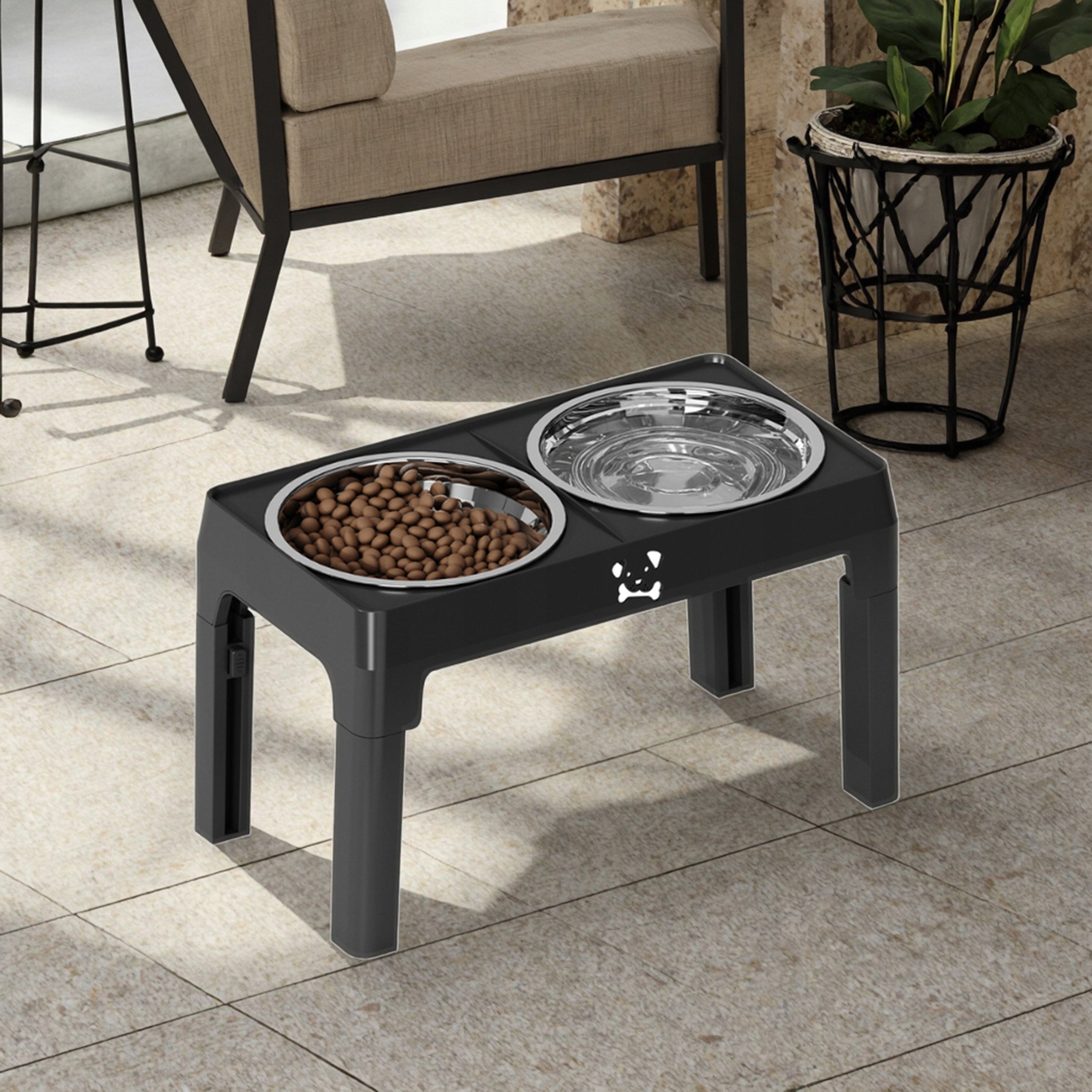 DOG BOWL ON STAND DOUBLE ADJUSTABLE FOR LARGE DOG 2X1L METAL Packaging status original
