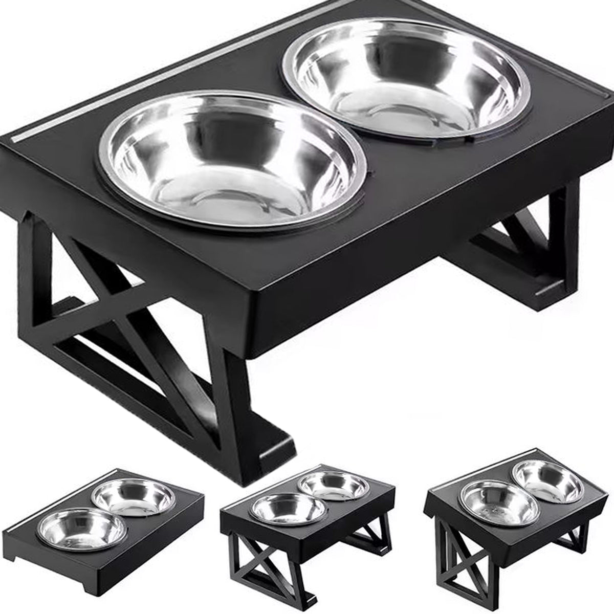 DOG BOWLS ON STAND DOUBLE BOWL ADJUSTABLE LARGE DOG 44cm 2X1L Brand Pronett