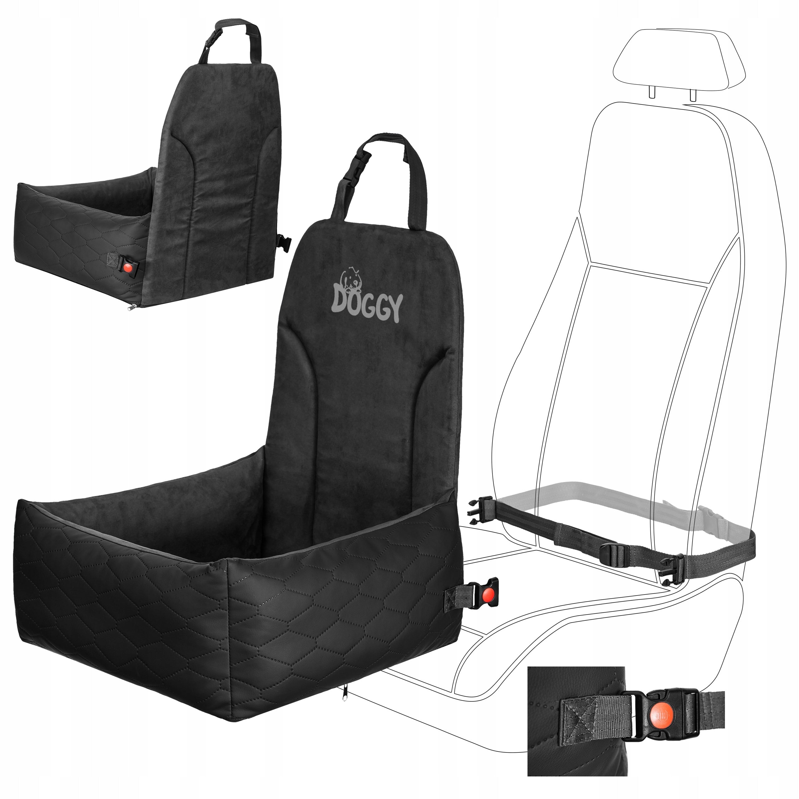 DOG CAR SEAT Car Bed with Eco-leather for Cat Dog Size XL