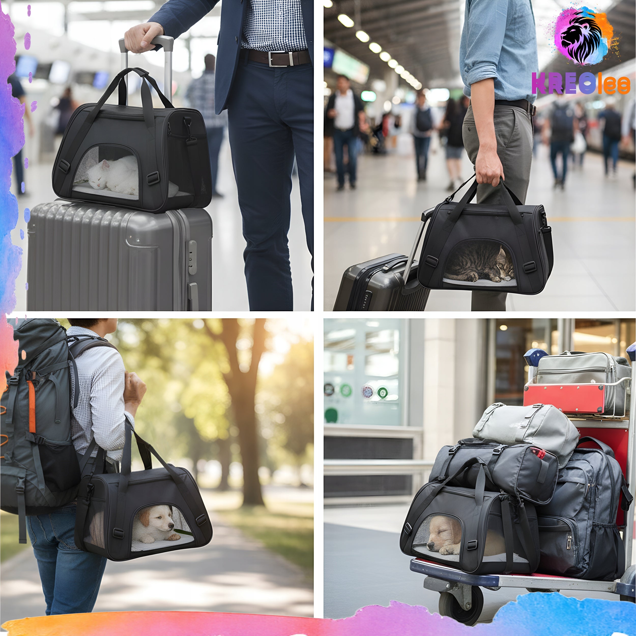 DOG CARRIER PET BAG 2 COLORS 43*28*19 CM ON FRAME Color black