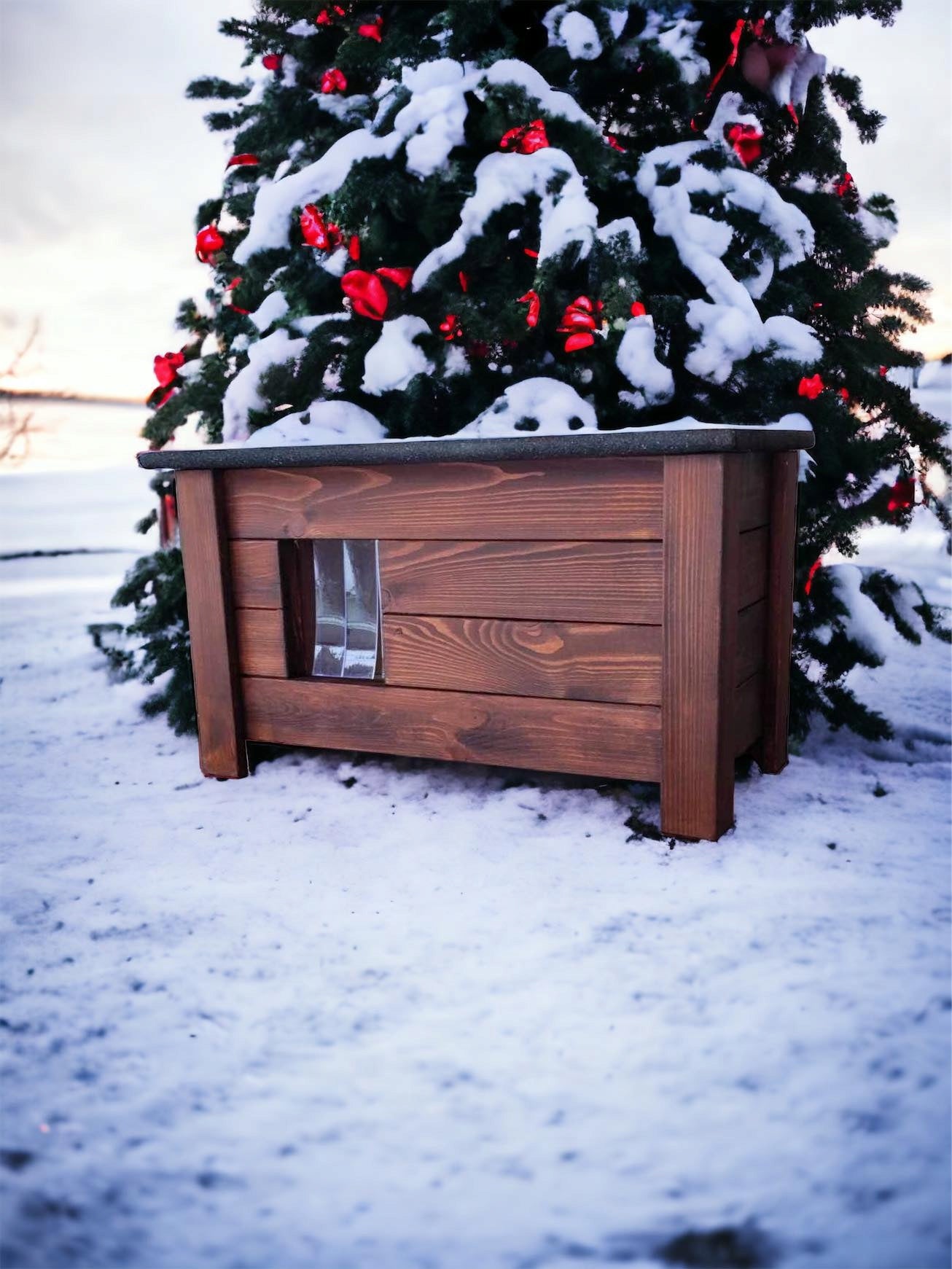 DOG CAT KENNEL INSULATED ALL WOODEN WHOLE with curtain at the entrance Product width 37 cm