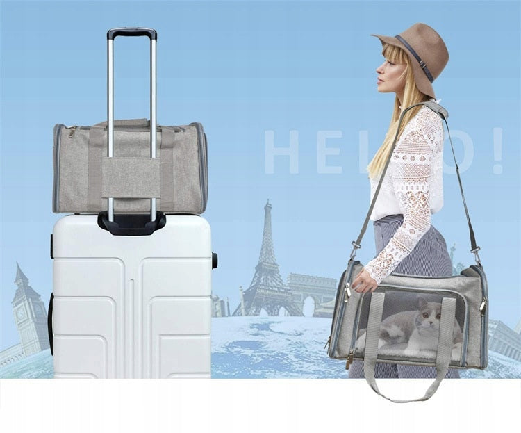 DOG CAT TRANSPORTER SHOULDER TRAVEL BAG WITH PLUSH MAT 50x34x34CM Trade name Torba Artnico dla psa kota rozmiar L szara